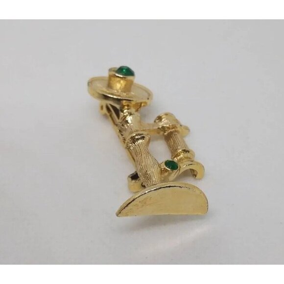 Vintage Gold-Toned Old Fashioned Rotary Telephone Brooch With Green Rhinestones - Picture 5 of 11